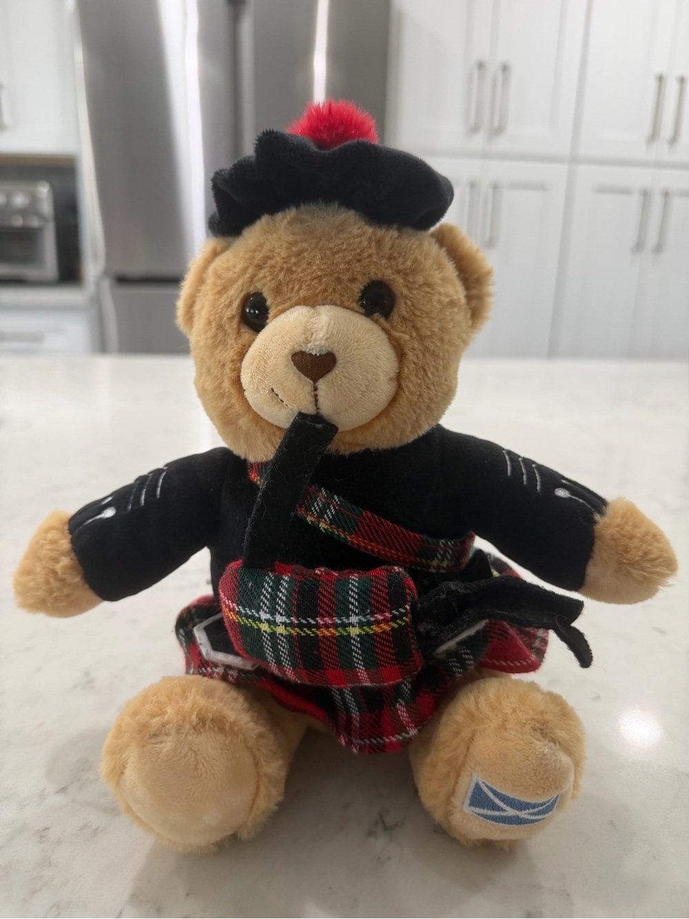 Scottish Piper Plush Bear in Brown with Black and Tartan